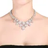 Fashion- Women Luxury Big Flowers Chain Pendant Femel Necklace with High Grade Cubic Zircon Bridal Wedding Jewelry Sets