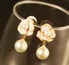 Fashion exquisite shell camellia pearl earrings jewelry luxury 18k gold plated hypoallergenic earrings temperament ladies earrings335D