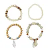 Sets Bohemian Stackable Wood Shell Pulseiras de Grânulos para Mulheres Estique multi camadas pulseira conjunto multicolori jóias