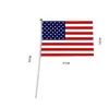 Usa American Flag Hand Held Mini Flag USA US American Festival Party Supplies Flag Stainless Steel Flagpole Polyester party Decoration LSK92
