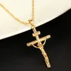 Color Cross Chain Men Crucifix Necklace Pendant Women Jesus Yellow Gold Filled Jewelry Perfect Gift