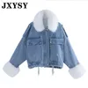 JXYSY Inverno Giacca di Jeans Delle Donne Dei Jeans Con Cappuccio di Velluto Cappotto Corto Femminile Collo di Pelliccia Del Faux 2020 Imbottito Caldo Giubbotti Cowboy Outwear