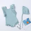 Barn badkläder tjejer enstycken bikini simma kepsar baby sommar ruffle baddräkt shaggy simma rompers surf beachwear baddräkter Ayp5492