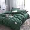 Parkshin conjunto de ropa de cama verde oscuro decoración textiles para el hogar lino lino cama cama de algodón plano almohada de almohada para adultos nórdico doble1455040