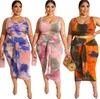 Kobiety Tie Dye Dwa kawałek Zestaw Zbiornik Bez Rękawów Top Bodycon Midi Spódnica Designer Letnia Odzież Seksowna Bandaż Crop Top Garnitur Darmowa Wysyłka 1209