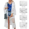 Sarongs Summer Sexy Beach Robe Swimwear Women Hollow Out Manches à manches longues Cardigan Transparent Lace Bikini Robe1