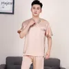 Pajama Sets Men V-Neck Pockets Leisure Daily Thin Breathable Soft Silk Soft Simple Home Clothing Mens Summer High Quality Set