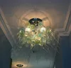 Lampen Hedendaagse lichtkunst Groene kristallen kroonluchters Hoog plafond Decor LED-verlichting 100% handgeblazen glas Bubbels Kroonluchter Verlichting