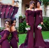 2019 Ny Bourgogne sjöjungfru brudtärna klänningar Långärmade Lace Appliques från Axel Maid of Honor Gowns Custom Made Gästklänningar 1039