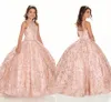 2022 Bling Rose Gold Mini Quinceanera Pageant Dresses For Little Girls Glitter Tulle Jewel Rhinestones Beaded Party Dress Toddler Flowers