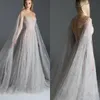 2020 Paolo Sebastian Abendkleider Illusion Spitze Stickerei Sheer Neck A-Linie Fee Ballkleid mit Wickel Maßgeschneiderte formelle Partykleider