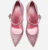 Rosa Studded Crystal High Heels Bröllop Skor Sexiga Pekade Toe Kvinnor Pumpar Ankelband Stiletto Heels Kvinnor