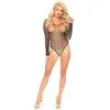 Women Sexy Underwear Pyjamas See Through Mesh Sparkle Rhinestone Teddy Fishnet Long Sleeve Lady One Piece Bodysuit