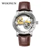 Woonun Su Geçirmez Mekanik Saatler Erkekler Şeffaf Tourbillon Otomatik Mekanik İskelet Bilek Saatler Relogio Masculino J190706