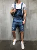 Herren Zerrissene Denim Kurze Overalls Neue Modische Stretch Hosenträger Hosen Hip Hop Schwarz Blau Jeans Mit Löchern Plus Größe 3XL