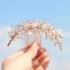 Rose Gold/Silver/Gold Color Leaf Hair Combs Wedding Hair Jewelry Accessories Pearl Women Bridal Rhinestone Ornament