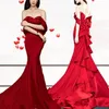 Charming Red 2020 Satin Mermaid Evening Gowns Off The Shoulder Arabic Ruched Ruffles Plus Size Long Prom Dresses vestidos de fiesta