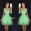 Mint Green Short Homecoming Dresses Beading Sheer Scoop Neck Tulle Mini Graduation Party Tail Ball Glown Custom Made 401 401
