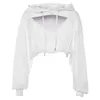 Kvinnor Solid Långärmad Beskurna Hoodies Höst Sweatshirt Nya Kvinnors Oregelbundna Hooded Chain Short Pullover Crop Tops Sweatshirt1