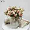 Artificial Flowers 13 Heads 1 Bundle White Rose Bouquet Polyester Silk Roses Pink Wedding Home Decoration Fake Plants Flower