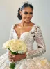 2022 Świecący Sheer Długie Rękawy Plus Size Suknia Balowa Arabska Suknia Ślubna Elegancka Pełna Koronka Appliqued Vintgae Dubaj Afrykańska Suknia Ślubna