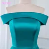 Party Dresses YQLNNE 2021 Off The Shoulder Long Prom Turquoise Satin Formal Evening Gown Women Dress Zipper Back YQLNNE1