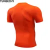 TUNSECHY Mode couleur pure T-shirt Hommes Compression à manches courtes T-shirts serrés Chemise S- 4XL Vêtements d'été Transport gratuit T200619