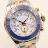 Luxury 44 mm Automatic Yellow Gold Mens Watchs Watchs Witch White White With Rotalt Blue Top Ring Codzel et en acier inoxydable à deux tons BR5878698