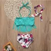 2018 Maluch Dzieci Dziewczynek Drukowane Kwiatowe Tassels Halter Bandeau Bikini Set Strój kąpielowy Swimsuit Kostium Kąpielowy Beachwear Tankini