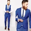 Najnowsze Design Groom Tuxedos Niebieski Slim Pasuje Man Work Business Sukienek Suknie Ślubne Blazer Party Garnitury (kurtka + spodnie + kamizelka + krawat) J630