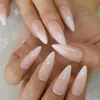 Ombre lucide Tacchi a spillo francesi Unghie finte Gradiente Rosa Nudo Lungo Sharp UV artificiale False Salon Party Nail Tips Faux Ongle Prud22