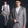 Brand New Light Grey Groom Tuxedos Notch Lapel Groomsmen Wedding Dress Excellent Man Jacket Blazer 3 Piece Suit (Veste + Pantalon + Gilet + Cravate) 1665