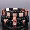 3 pçs conjunto de contas de pedra natural masculino pulseira conjunto cz coroa encantos pulseiras jóias para mulheres bola zircônia pulseiras femme presente holi266e