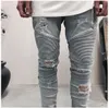 Herren-Jeans mit zerrissenen Falten, schmale Passform, gerades Fahrrad, starre Röhrenjeans, lässige zerrissene Herrenjeans, Größe Schwarz, Blau