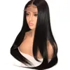 13 * 4 Black Lace Front Wig Hand Bundet Syntetiskt Hår Lång Silkiga Straight Pärlor För Svarta / Afrikanska Kvinnor