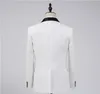 Fashion White Groom Tuxedos Groomsmen One Button Shawl Collar Best Man Suit Wedding Men's Blazer Suits (Jacket+Pants+Vest+Bow tie)