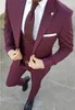 Slim Fit Burgundy Groom Tuxedos Peak Lapel Groomsmen Mens Wedding Dress Style Man Jacket Blazer 3 Piece Suit(Jacket+Pants+Vest+Tie) 851