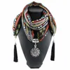 Minority printed chiffon alloy round pendant women scarf fashion ladies jewelry tassel whisker scarves for lady