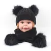 Fashion-8styles Baby Winter Beanies Scarf Set Pom Pom Knit Hats Scarves Girls Solid Fur SkWraps Double Ball Wool Cap Neckerchief FFA3159