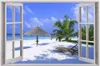 Ventana Playa paisaje Decoración para el hogar Póster de tela 36 "x 24" 20 "x 13" Decoración 01