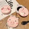 LED USB-Schwein-Karikatur Fan Mini Folding Make-up Spiegel Multifunktions wiederaufladbare Fan LED bewegliche Schwein-Form Fill Light Kosmetikspiegel BH1932 CY