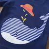 Kindkleidung stellt Sommerkinderkarikatur-Haifisch-Druckkurzschlußhülse T-Shirt + Streifen kurze Hosen ein 2 PC stellten Kinddesignerkleidung DHL JY407 ein