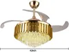 Contemporain Chic Lustre En Cristal Ventilateur Intérieur De Luxe Cachant Silencieux 42 Pouces Or Poli Rétractable Ventilateur De Plafond Avec Télécommande