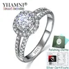 Yhamni skickat certifikat! Original 100% 925 Solid Silver Engagement Ring för Kvinnor 8mm 2ct Cubic Zircon Bröllop Ringar Mode Smycken KPR510