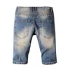 Jeans pour hommes France Style # 1628 Embelli Ripped Biker Distressed Slim Denim Blue Short Jean Taille 30-401