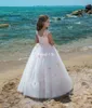 Dziewczyny Suknie Korownicze Puffy Balowe Suknie na Wedding Party Vintage Koronki Organza Kids Formalne zużycie