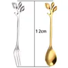 Boomtak lepel vork roestvrij staal gouden dessert koffie lepels huis keuken dineren flatware drop -schip