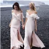 Sexy Side Split Beach Bruidsmeisje Jurken voor Dames Meisjes Plus Size 2022 Bohemian Style Spaghetti Straps Maid of Honor Towns Off Shoulder Long Wedding Guest Dress