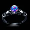 Rainbow Opal Claddagh Vrouwelijke kleurrijke Hart Ring Mode Zwart Goud Gevuld Vintage Trouwringen Vrouwen anillo Whole272E