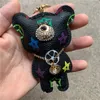 Björn nyckelkedjan tillbehör Fodling Rhinestone Key Ring Pu Leather Bear Mönster bil Keychain smycken Bag Charm Animal Keyring Holder 6 Färger